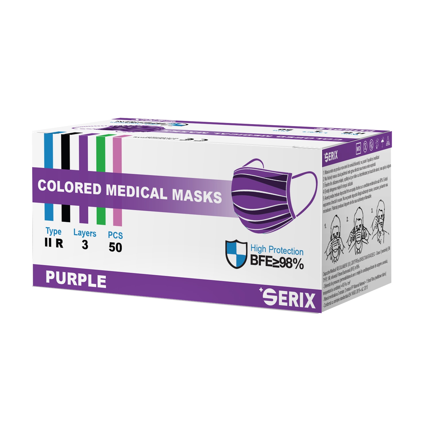 Set Masti Medicale Tip IIR Mov 3 Pliuri SERIX 50 Buc