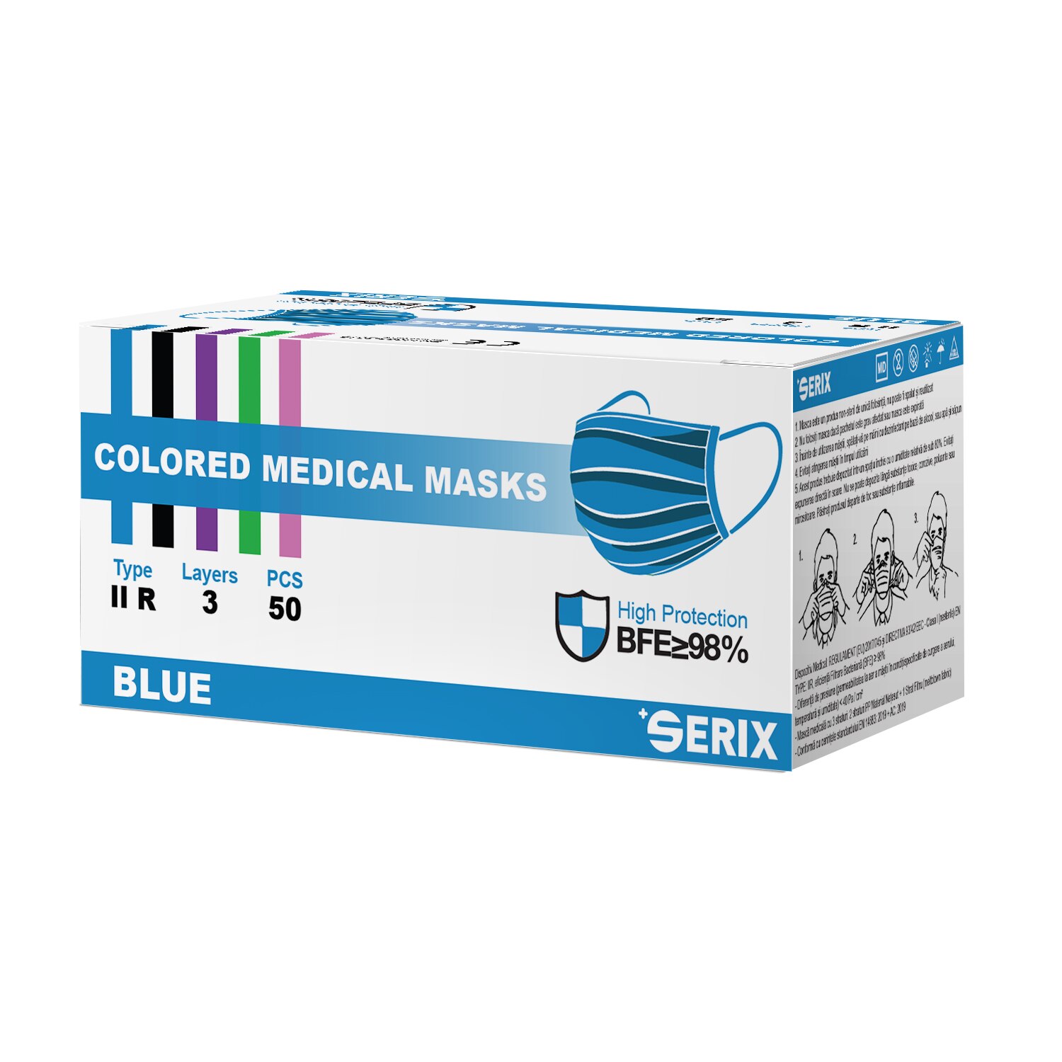 Set Masti Medicale Tip IIR Albastra 3 Pliuri SERIX 50 Buc