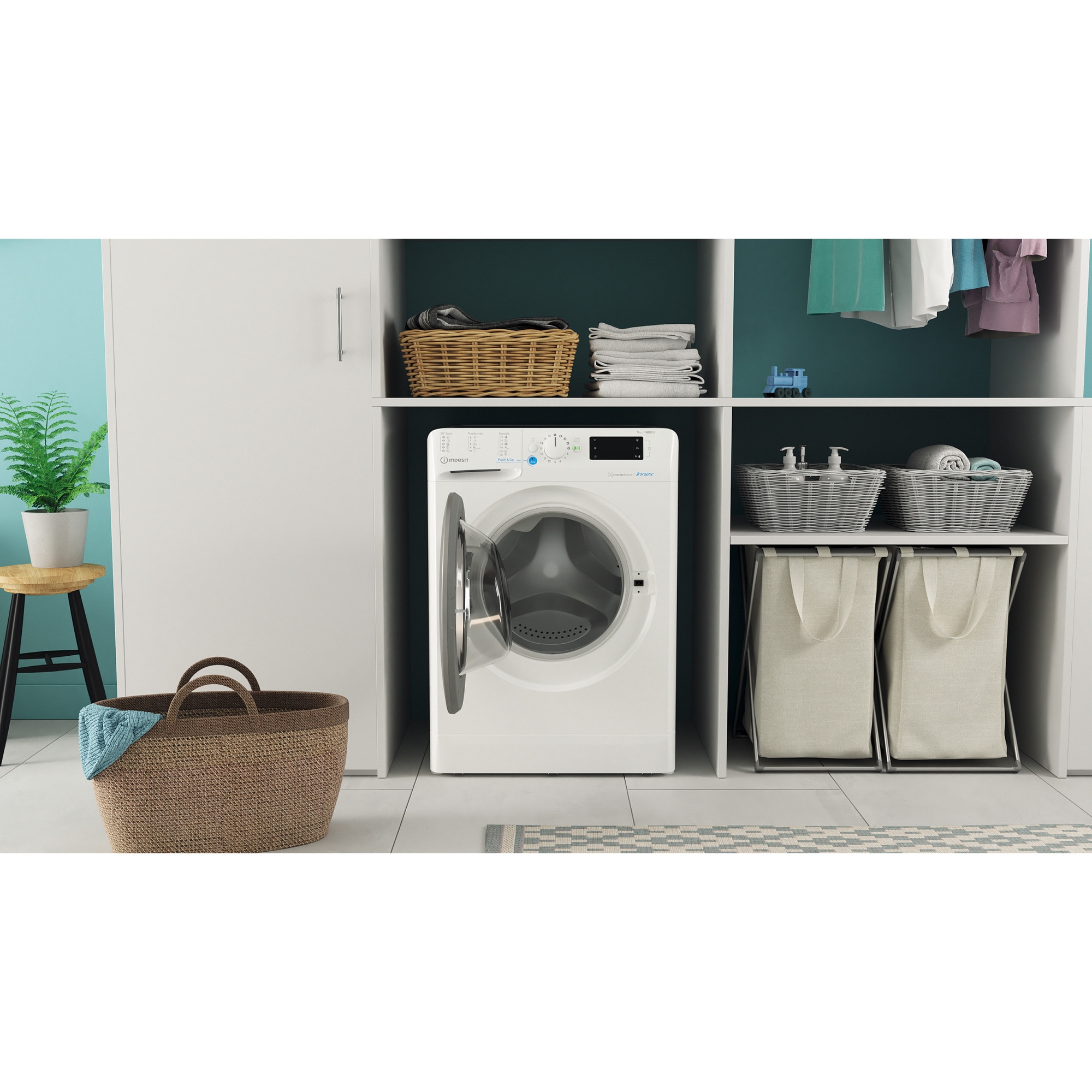 Masina de spalat rufe Indesit INNEX BWE91485XWSEUN, 9kg, 1400 rpm, Clasa B, Push&Go, Motor Inverter, Alb