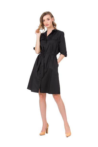 Rochie Be You din bumbac tip camasa, Negru