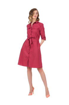 Rochie Be You din bumbac tip camasa, Roz zmeuriu Rochie Be You din bumbac tip camasa, Roz zmeuriu