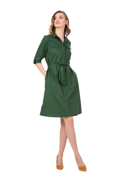 Rochie Be You din bumbac tip camasa, Verde