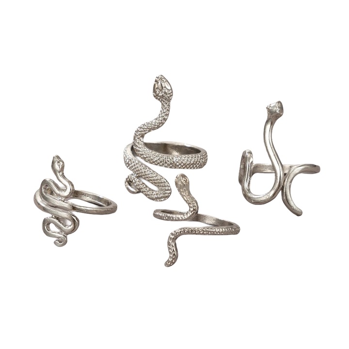 Set 4 inele, argintii, cu serpi, Todor C4, Pursehuit