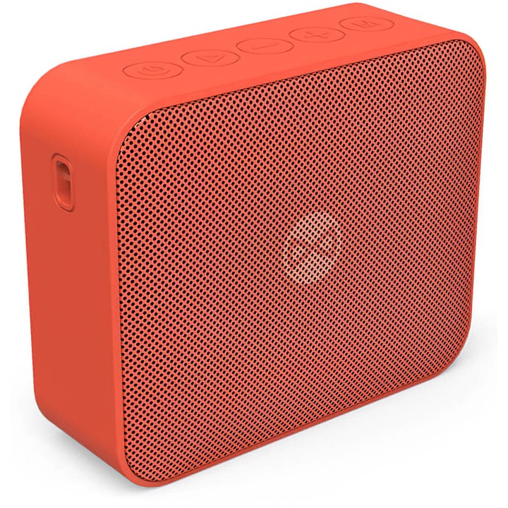 Boxa Portabila Bluetooth 5.0, Microfon Incorporat, Rezistenta la Apa, Autonomie 5ore, TWS, Baterie Incorporata, Slot Card MicroSD, Dimensiuni 9.6×9×3.6cm, Indiggo®, Red