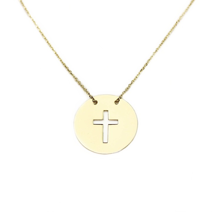 Lant din aur galben 14k, Banut cu cruciulita decupata