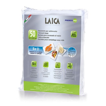 Pungi pentru vidat alimente Laica VT3510, 25x30 cm, 50 pungi Pungi pentru vidat alimente Laica VT3510, 25x30 cm, 50 pungi