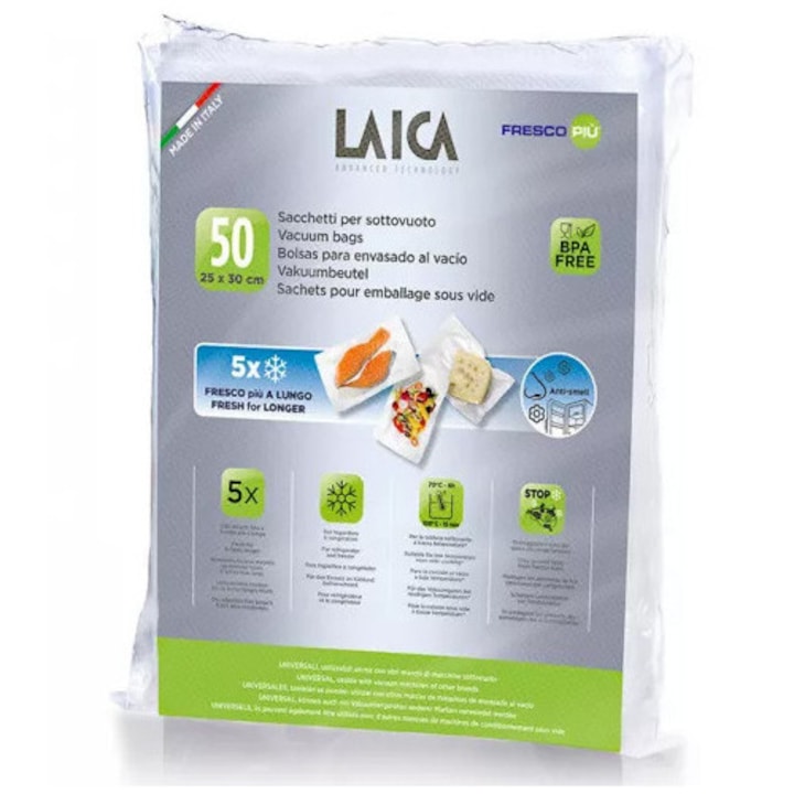 Pungi pentru vidat alimente Laica VT3510, 25x30 cm, 50 pungi