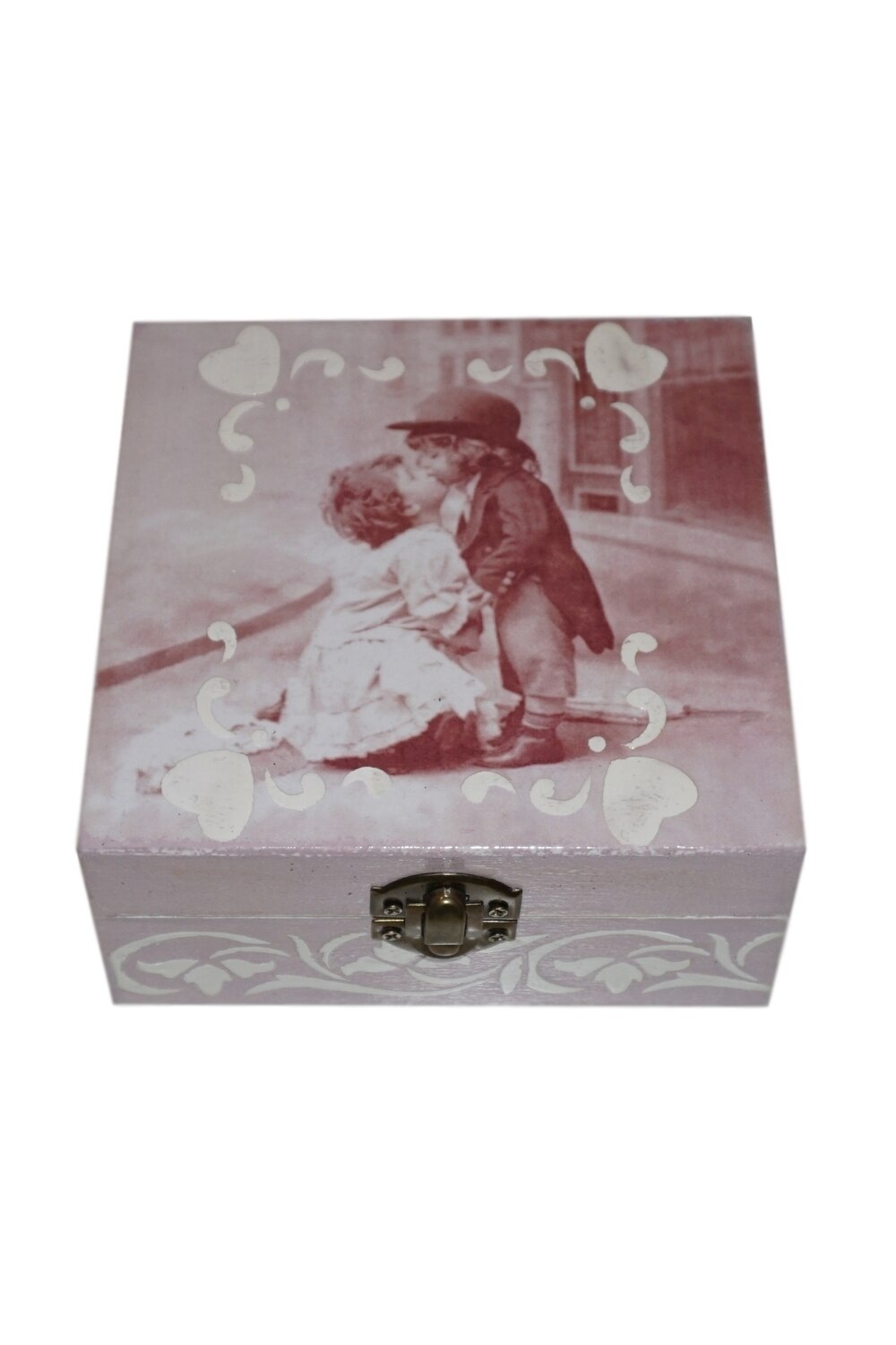 Cutie de bijuterii decorata si pictata manual prin tehnici mixte, Serena, Romance, 13x13x6 cm