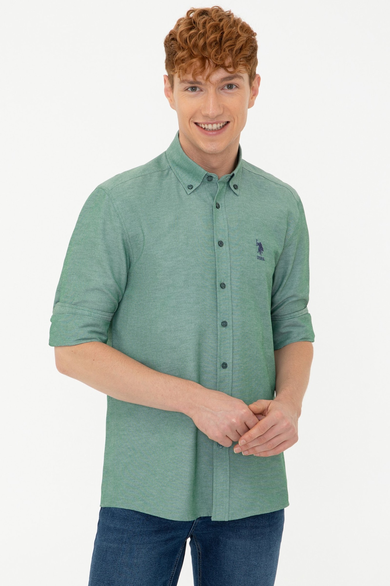 Camasa Barbat,U.S Polo Assn.,1271163, Verde inchis