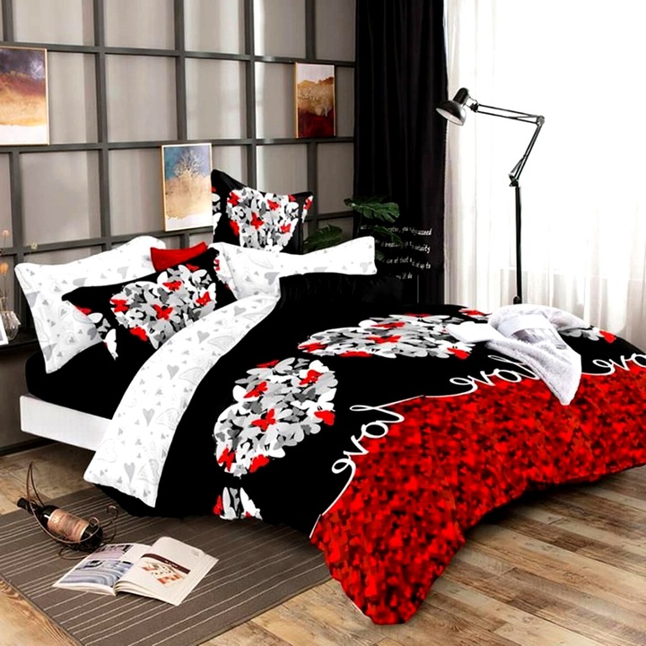 Lenjerie de pat Finet, 6 piese, pentru pat dublu, multicolor, Ralex Pucioasa, 220x240cm, LDP-FIN-100328