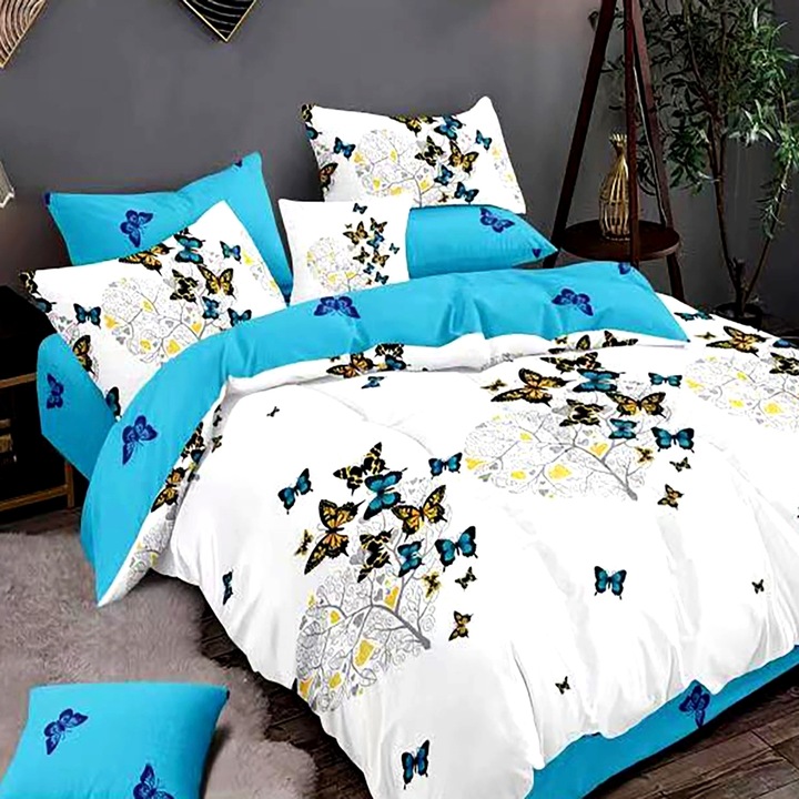 Lenjerie de pat din Finet cu 6 piese, pentru pat dublu, Pucioasa, 220x240cm, FIN353