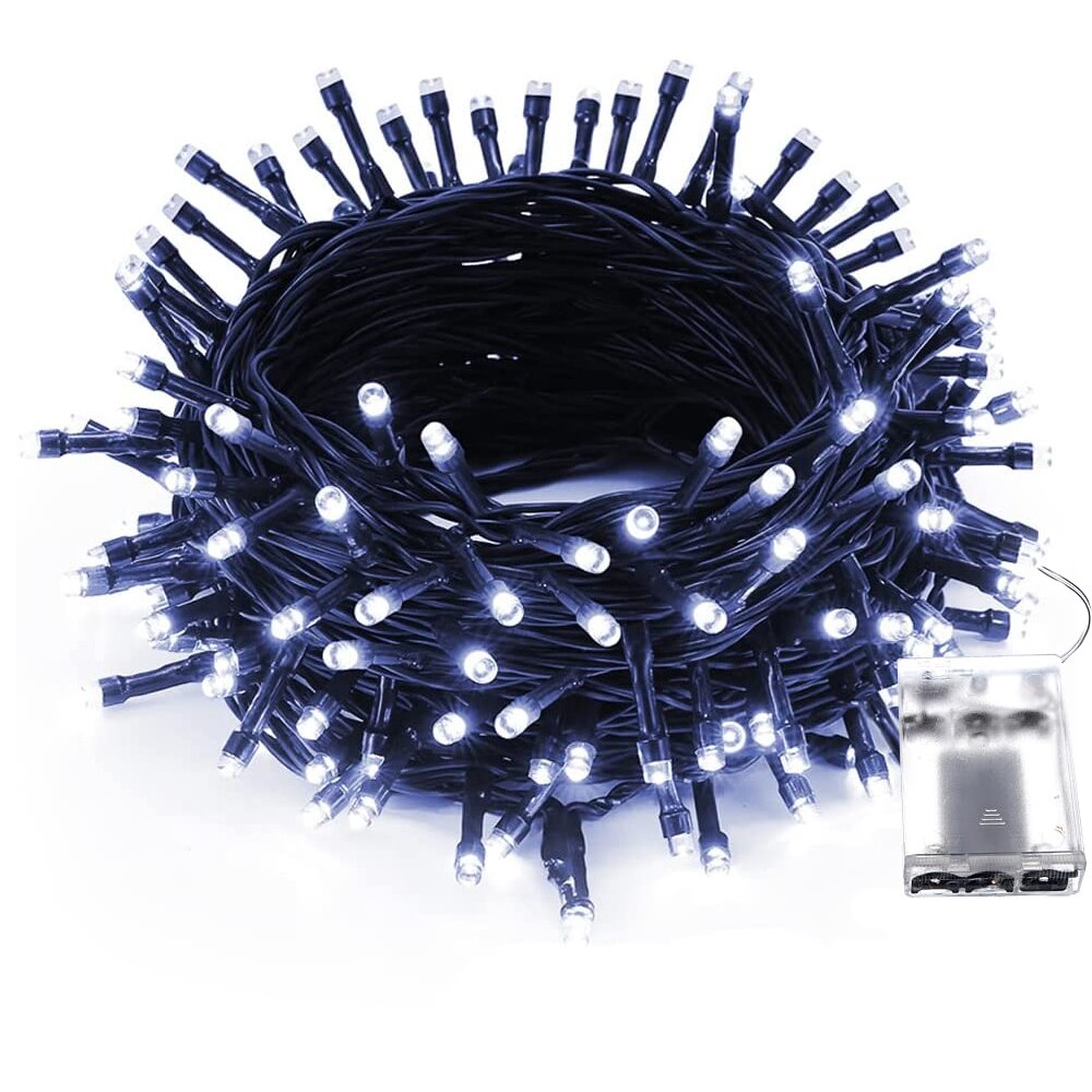 Instalatie de Craciun Liniara Zenino® - 50 LED, 5M, IP20, 2 Jocuri de Lumini, Baterii, Fir Verde, Interior, Alb Rece