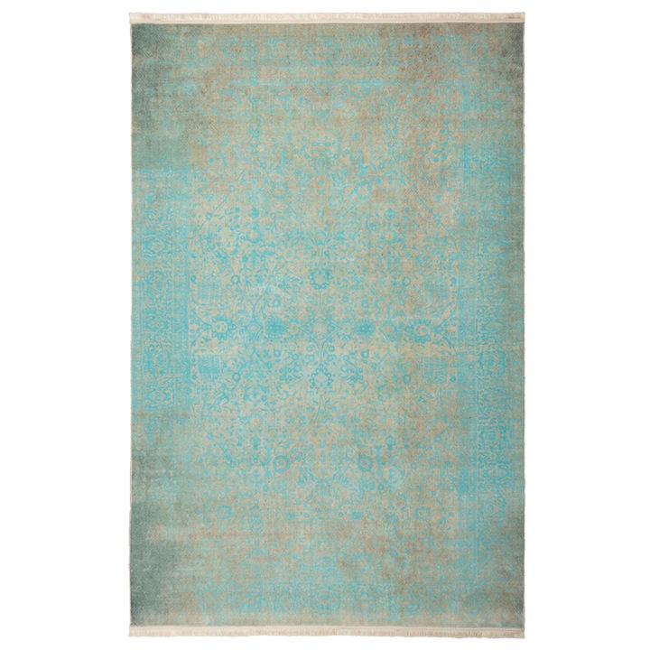 Covor CarpetPlaza, Pseudo Silk Vintage, Poliester, 200x300 cm, Turcoaz