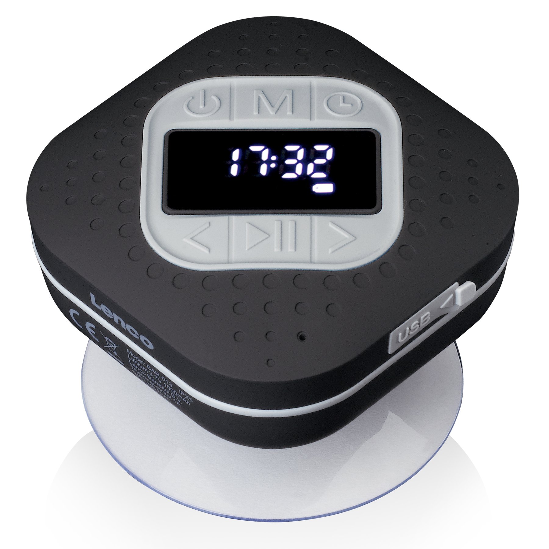 Ceas Timer Radio cu ceas Lenco BAR-013BK, Timer, IPX4, FM, Bluetooth, Ventuza ...
