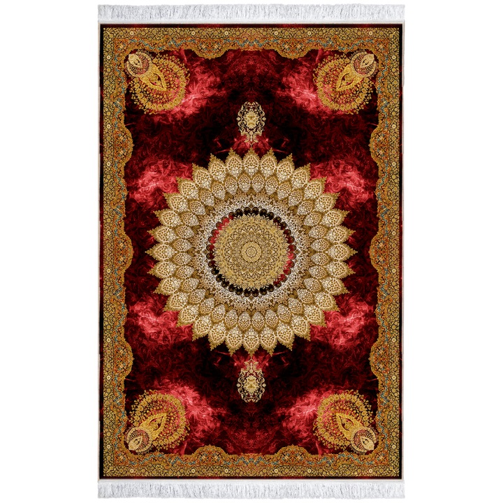 Covor CarpetPlaza, Pseudo Silk VIP, Poliester, 120x180 cm, Rosu/Galben