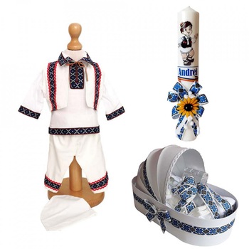 Set costum botez, trusou si lumanare personalizata, decor traditional, 6 - 9 luni, Denikos® C9047