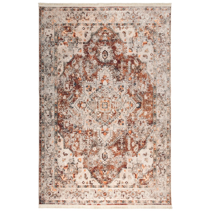 Covor CarpetPlaza, Pseudo Silk Vintage, Poliester, 150x225 cm, Bej/Maro