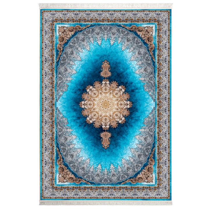 Covor CarpetPlaza, Pseudo Silk, Poliester, 120x180 cm, Albastru/Gri