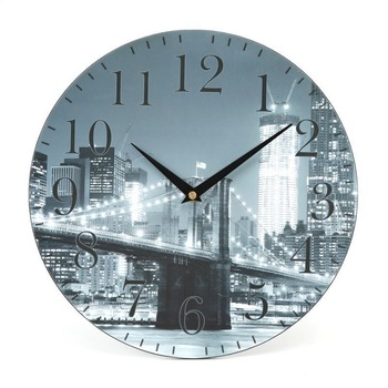 Ceas de perete din lemn, cu design decorativ, model Night City, 30x3.5 cm, Negru, TCL-BBL3690 Ceas de perete din lemn, cu design decorativ, model Night City, 30x3.5 cm, Negru, TCL-BBL3690
