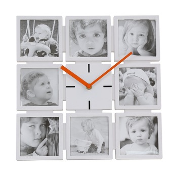 Ceas de perete cu design decorativ, model cu mini rame foto, 33x33x3.5 cm, plastic, Alb, TCL-BBL3691 Ceas de perete cu design decorativ, model cu mini rame foto, 33x33x3.5 cm, plastic, Alb, TCL-BBL3691