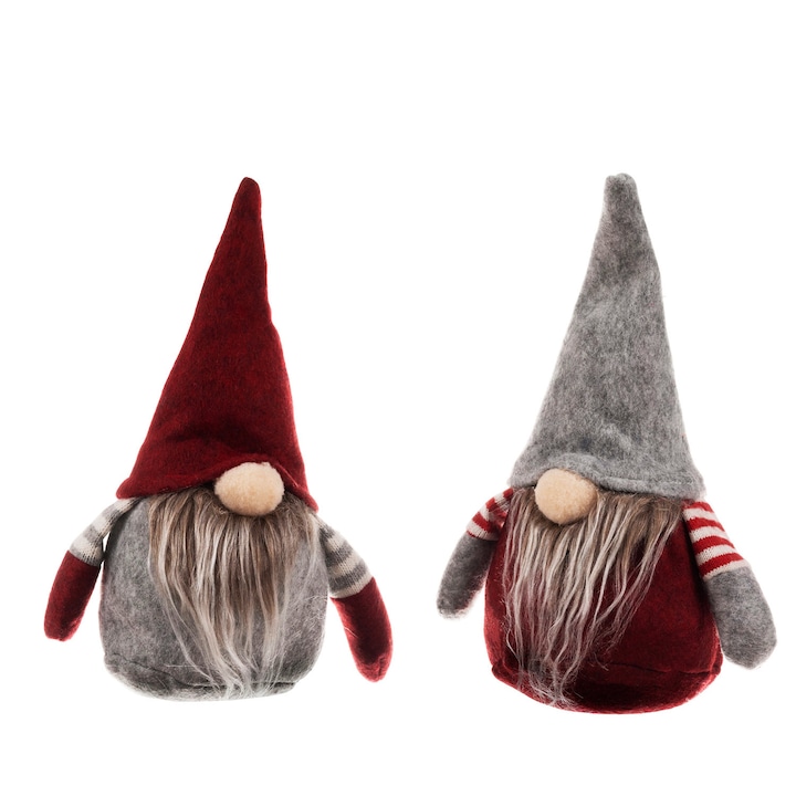 Комплект декоративни фигурки, за Коледа, Zola®, 2 части, Елф с шапка, 30x 8 см, сиво-червено