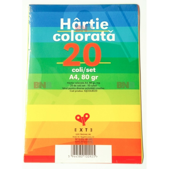 Set Hartie colorata A4, 10 culori, 80 gr, 20 coli/ Exte
