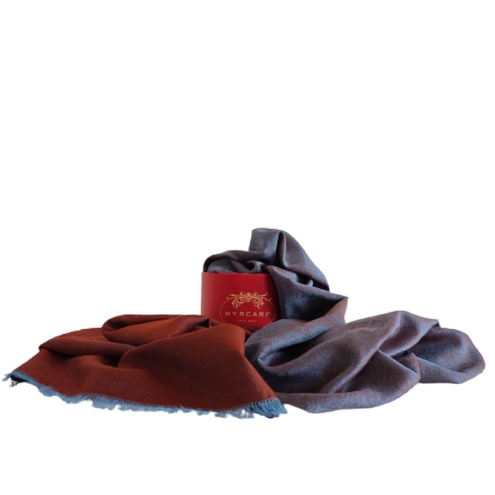 Fular de lux Masterpiece Collection, Leonardo, unisex, albastru/caramiziu