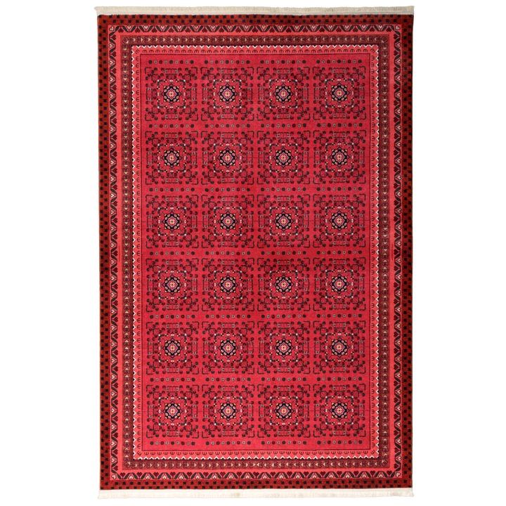 Covor Pseudo Silk Turkaman 100312, CarpetPlaza, Poliester, 200 x 300 cm, 9 mm, Rosu