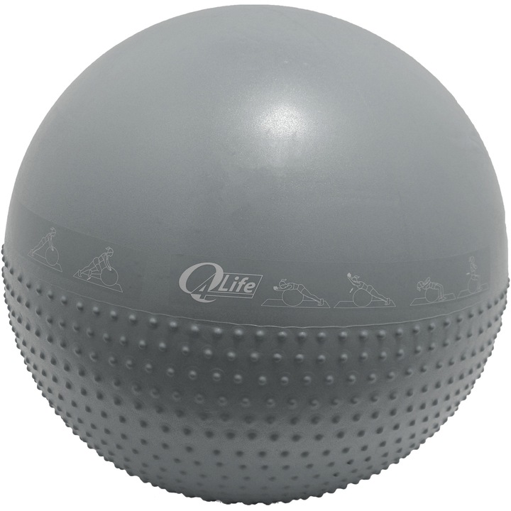Фитнес топка GYMBOPRO, 65 см, С помпа, Сив