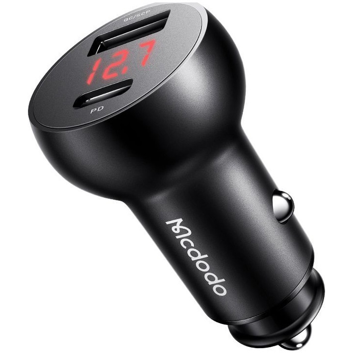 Autós töltő Mcdodo Mushrooms Series, PD, 30W, digitális kijelző, Fekete