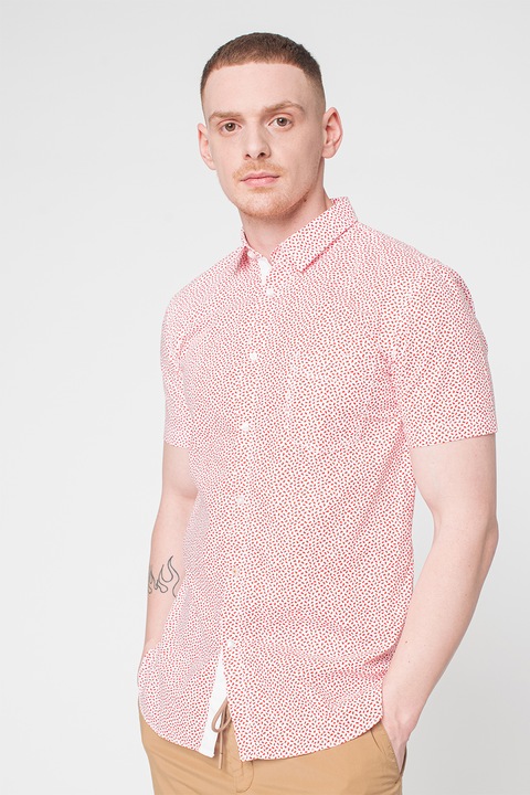 BOSS, Camasa slim fit cu maneci scurte Magneton, Rosu/Alb, XL