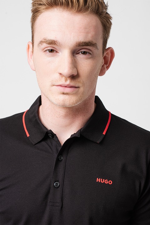 HUGO, Tricou polo slim fit Dinoso, Negru