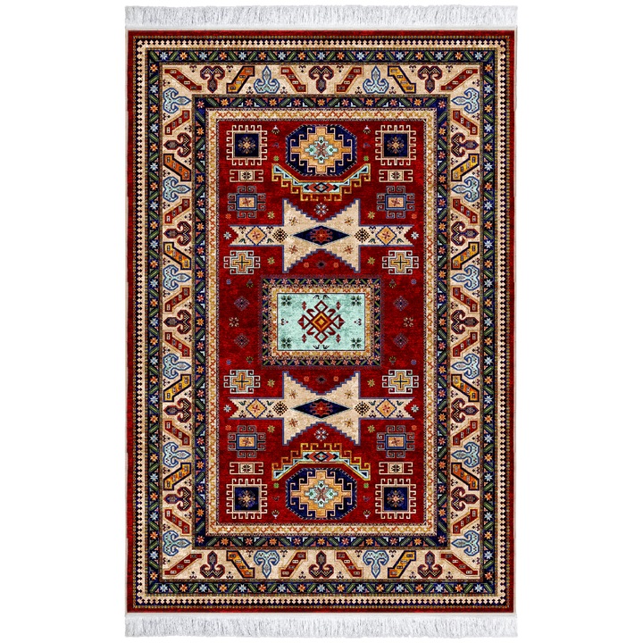 Covor Pseudo Silk Turkaman 100333, CarpetPlaza, Poliester, 200 x 300 cm, 9 mm, Rosu