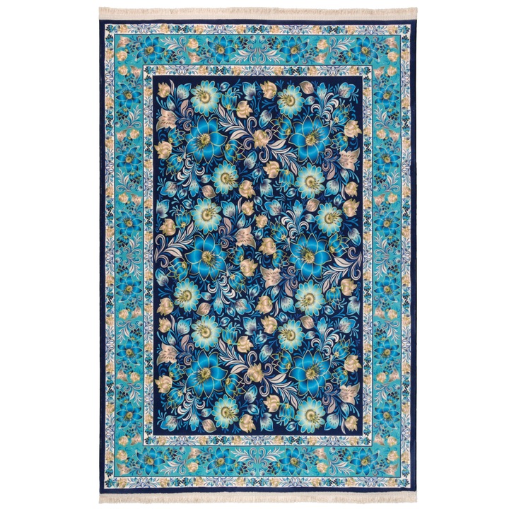 Covor Pseudo Silk Flower 100424-1, CarpetPlaza, Poliester, 200 x 300 cm, 9 mm, Albastru