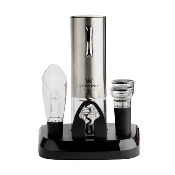 Set 5 accesorii vin cu tirbuson electric, baza pentru incarcare, picurator, cutter sigiliu sticla si dop etans Set 5 accesorii vin cu tirbuson electric, baza pentru incarcare, picurator, cutter sigiliu sticla si dop etans