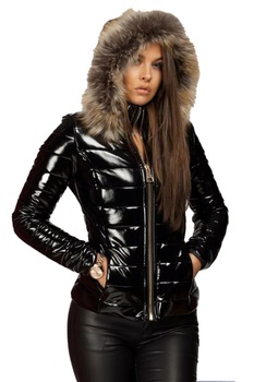 Geaca lucioasa Evidence, cu gluga si blanita detasabila, Negru Geaca lucioasa Evidence, cu gluga si blanita detasabila, Negru