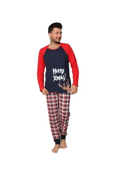 Pijamale barbati SRN CRACIUN, maneca lunga, pantaloni lungi, culoare rosu cu bleumarin, imprimeu Merry xmas, marimea l Pijamale barbati SRN CRACIUN, maneca lunga, pantaloni lungi, culoare rosu cu bleumarin, imprimeu Merry xmas, marimea l