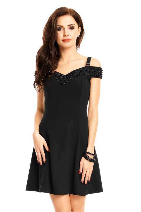 Rochie scurta cu umerii goi si maneci cazute, Negru