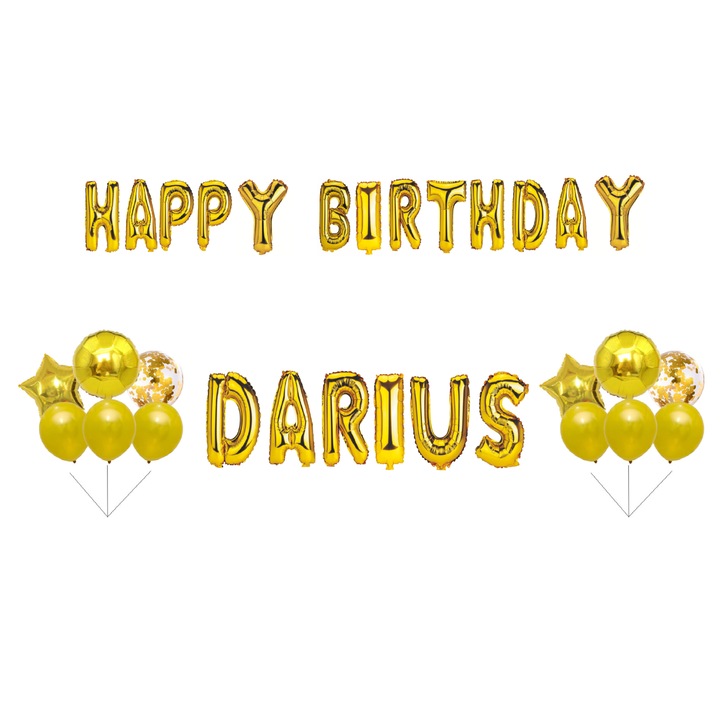 Boldog születésnapot Darius lufi készlet, tortafeltét, arany, 33 db