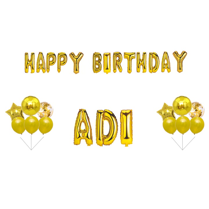 Boldog születésnapot Adi lufi szett, tortafeltét, arany, 30 db