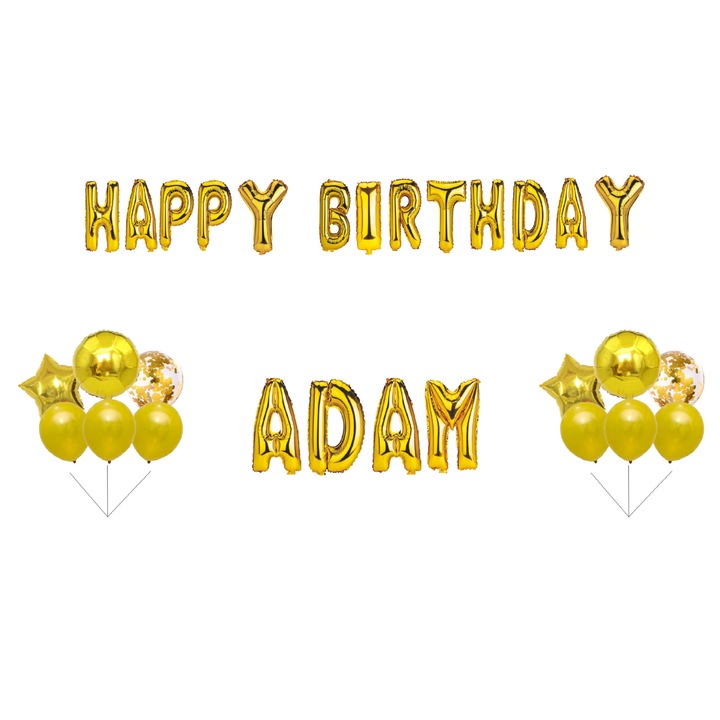 Boldog születésnapot Adam lufi készlet, tortafeltét, arany, 31 db