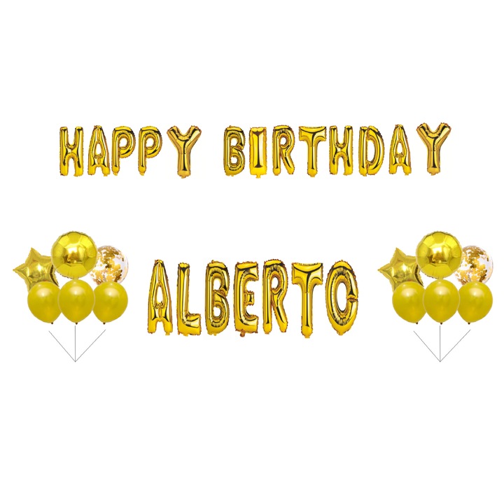 Boldog születésnapot Alberto lufi készlet, tortafeltét, arany, 34 db