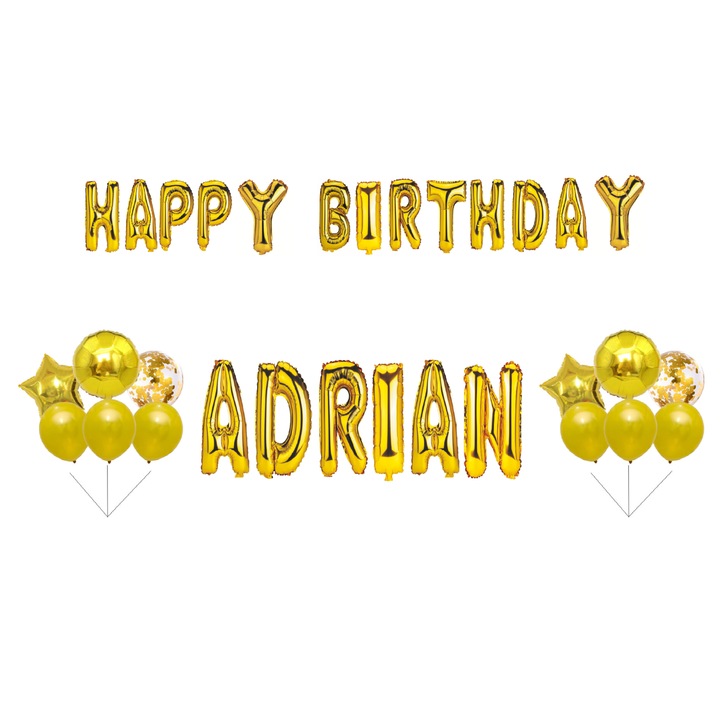 Lufi szett Boldog születésnapot Adrian, Tortafedő, Arany, 33 db