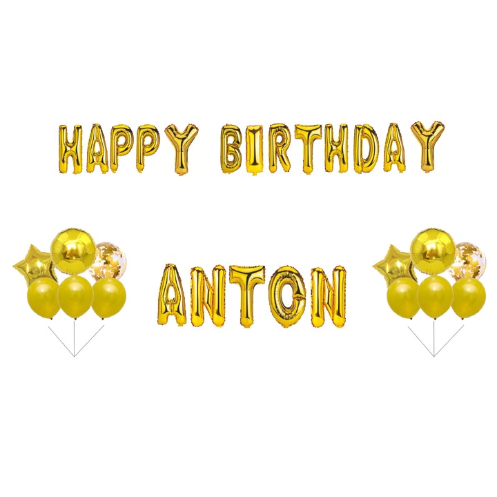 Boldog születésnapot Anton lufi szett, tortafeltét, arany, 32 db
