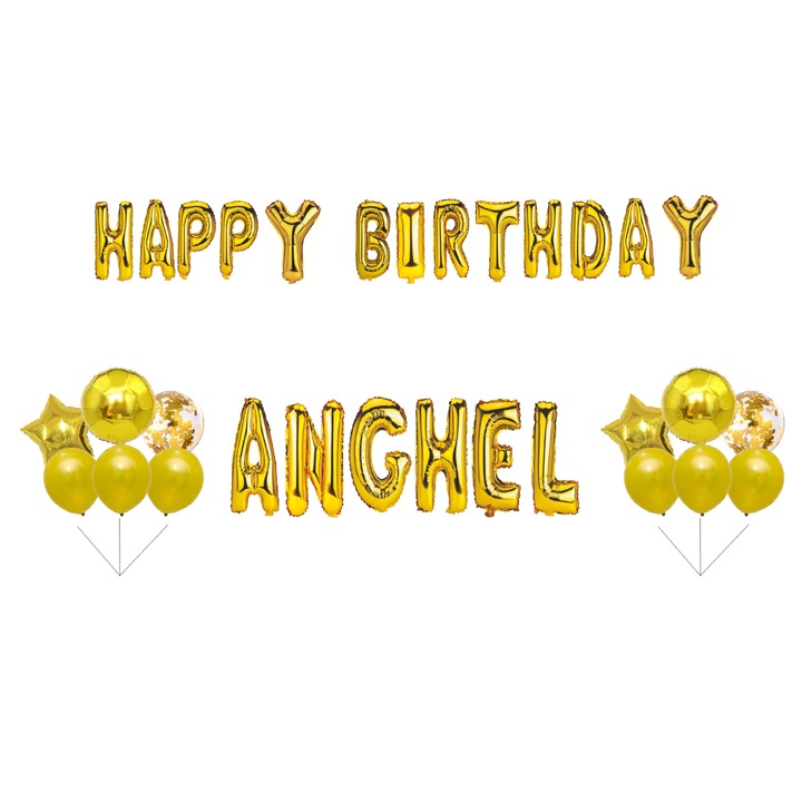 Angyal Boldog születésnapot lufi szett, tortafeltét, arany, 33 db