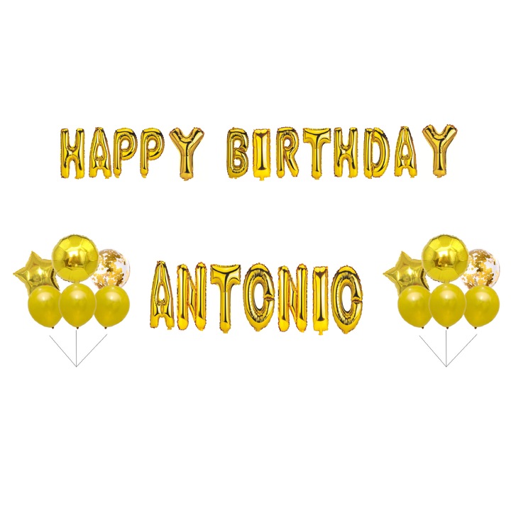 Boldog születésnapot Antonio lufi szett, tortafeltét, arany, 34 db