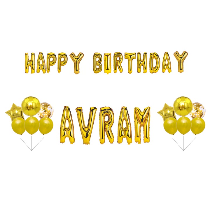 Boldog születésnapot Avram lufi szett, tortafeltét, arany, 32 db