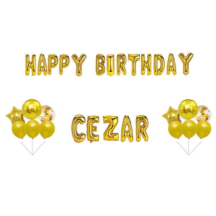 Boldog születésnapot Cezar lufi készlet, tortafeltét, arany, 32 db