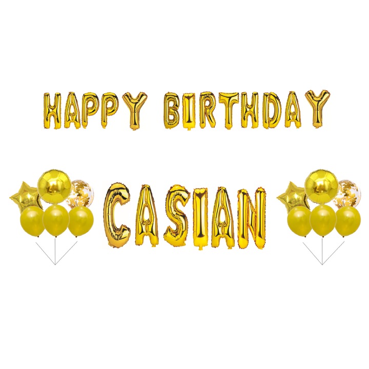 Boldog születésnapot Casian lufi készlet, tortafeltét, arany, 33 db