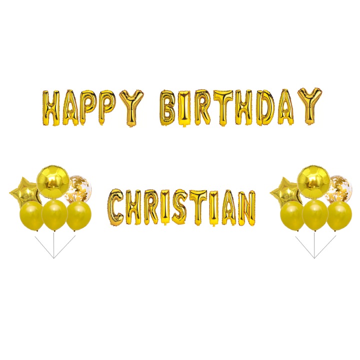 Boldog születésnapot keresztény lufi készlet, tortafeltét, arany, 36 db